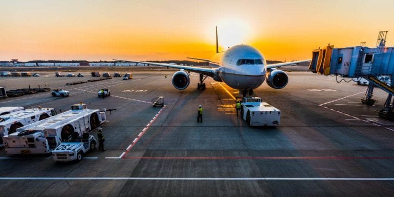 Airport in sunset