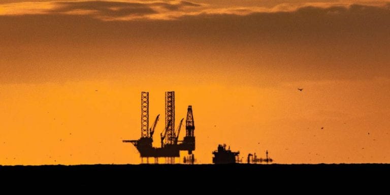 Oil rig in sunset