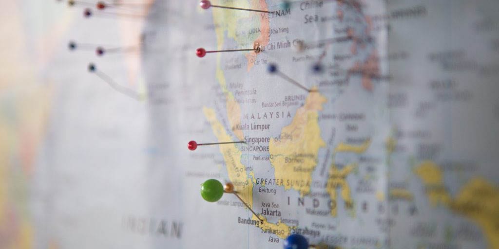 World map with pins